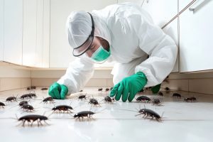 Skadedyrtekniker på jobb
